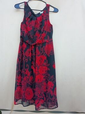 dressbarn Black and Red Floral Midi Dress